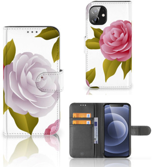 B2Ctelecom Wallet Book Case Apple iPhone 12 Mini Telefoon Hoesje Cadeau voor haar Roses