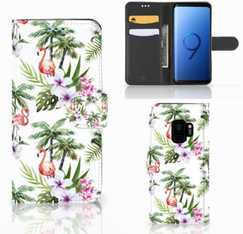 B2Ctelecom Wallet Book Case Hoesje Samsung Galaxy S9 Design Flamingo Palms