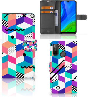 B2Ctelecom Wallet Book Case Huawei P Smart 2020 GSM Hoesje Gepersonaliseerd Cadeau Blocks Colorful