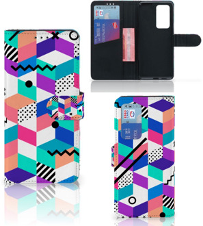 B2Ctelecom Wallet Book Case Huawei P40 Pro GSM Hoesje Gepersonaliseerd Cadeau Blocks Colorful