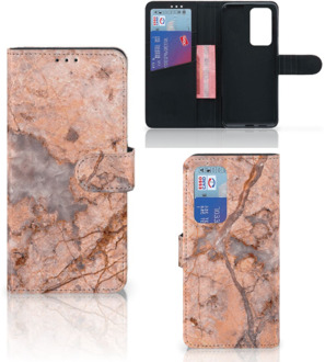 B2Ctelecom Wallet Book Case Huawei P40 Pro Telefoon Hoesje Marmer Oranje