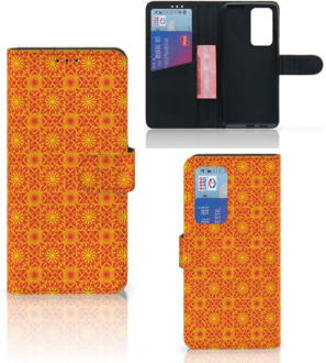 B2Ctelecom Wallet Book Case Huawei P40 Pro Telefoonhoesje Batik Orange