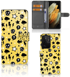 B2Ctelecom Wallet Book Case met Pasjeshouder Samsung Galaxy S21 Ultra Hoesje Punk Yellow