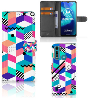 B2Ctelecom Wallet Book Case Motorola G8 Power Lite GSM Hoesje Gepersonaliseerd Cadeau Blocks Colorful