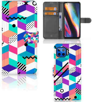 B2Ctelecom Wallet Book Case Motorola Moto G 5G Plus GSM Hoesje Gepersonaliseerd Cadeau Blocks Colorful