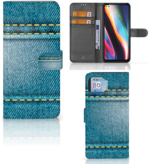 B2Ctelecom Wallet Book Case Motorola Moto G 5G Plus Telefoon Hoesje Jeans