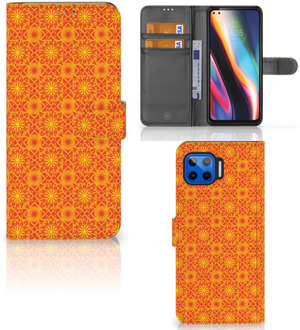 B2Ctelecom Wallet Book Case Motorola Moto G 5G Plus Telefoonhoesje Batik Orange