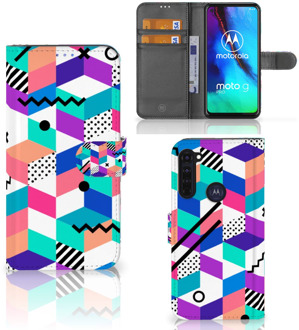 B2Ctelecom Wallet Book Case Motorola Moto G Pro GSM Hoesje Gepersonaliseerd Cadeau Blocks Colorful