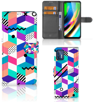 B2Ctelecom Wallet Book Case Motorola Moto G9 Plus GSM Hoesje Gepersonaliseerd Cadeau Blocks Colorful