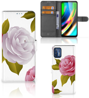 B2Ctelecom Wallet Book Case Motorola Moto G9 Plus Telefoon Hoesje Cadeau voor haar Roses