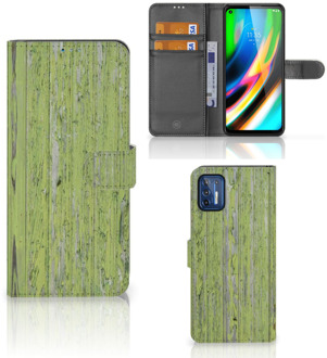 B2Ctelecom Wallet Book Case Motorola Moto G9 Plus Telefoon Hoesje Green Wood