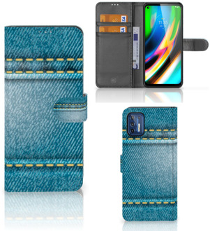 B2Ctelecom Wallet Book Case Motorola Moto G9 Plus Telefoon Hoesje Jeans