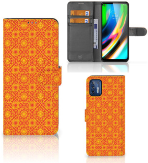 B2Ctelecom Wallet Book Case Motorola Moto G9 Plus Telefoonhoesje Batik Orange