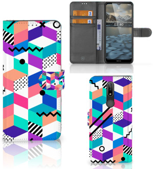 B2Ctelecom Wallet Book Case Nokia 2.4 GSM Hoesje Gepersonaliseerd Cadeau Blocks Colorful