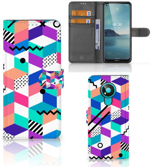 B2Ctelecom Wallet Book Case Nokia 3.4 GSM Hoesje Gepersonaliseerd Cadeau Blocks Colorful