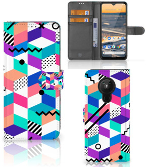 B2Ctelecom Wallet Book Case Nokia 5.3 GSM Hoesje Gepersonaliseerd Cadeau Blocks Colorful