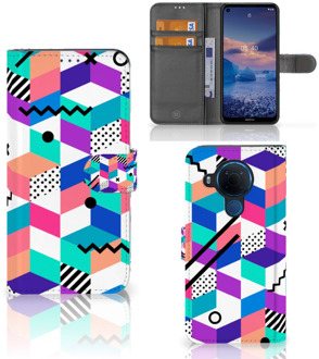 B2Ctelecom Wallet Book Case Nokia 5.4 GSM Hoesje Gepersonaliseerd Cadeau Blocks Colorful