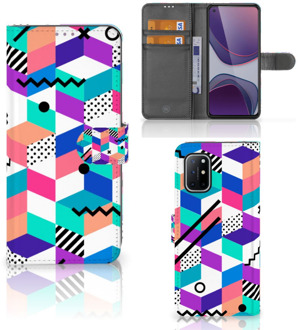 B2Ctelecom Wallet Book Case OnePlus 8T GSM Hoesje Gepersonaliseerd Cadeau Blocks Colorful