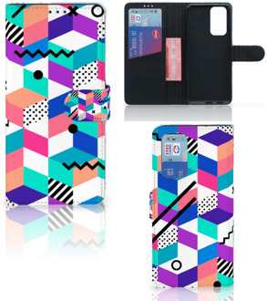 B2Ctelecom Wallet Book Case OnePlus 9 Pro GSM Hoesje Gepersonaliseerd Cadeau Blocks Colorful