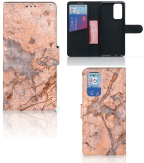 B2Ctelecom Wallet Book Case OnePlus 9 Pro Telefoon Hoesje Marmer Oranje