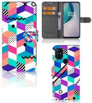 B2Ctelecom Wallet Book Case OnePlus Nord N10 GSM Hoesje Gepersonaliseerd Cadeau Blocks Colorful