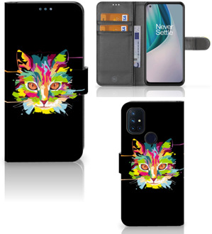 B2Ctelecom Wallet Book Case OnePlus Nord N10 Smartphone Hoesje Cat Color Leuke Verjaardagscadeaus