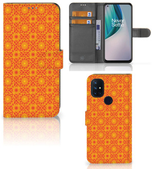 B2Ctelecom Wallet Book Case OnePlus Nord N10 Telefoonhoesje Batik Orange