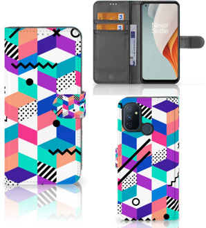 B2Ctelecom Wallet Book Case OnePlus Nord N100 GSM Hoesje Gepersonaliseerd Cadeau Blocks Colorful