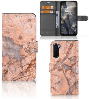 B2Ctelecom Wallet Book Case OnePlus Nord Telefoon Hoesje Marmer Oranje