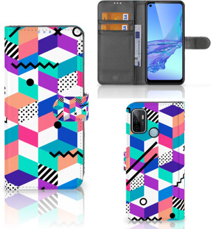 B2Ctelecom Wallet Book Case OPPO A53 | OPPO A53s GSM Hoesje Gepersonaliseerd Cadeau Blocks Colorful