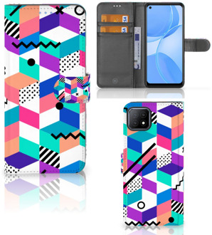 B2Ctelecom Wallet Book Case OPPO A73 5G GSM Hoesje Gepersonaliseerd Cadeau Blocks Colorful