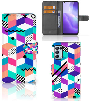 B2Ctelecom Wallet Book Case OPPO Find X3 Lite GSM Hoesje Gepersonaliseerd Cadeau Blocks Colorful