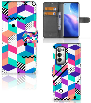 B2Ctelecom Wallet Book Case OPPO Find X3 Neo 5G GSM Hoesje Gepersonaliseerd Cadeau Blocks Colorful