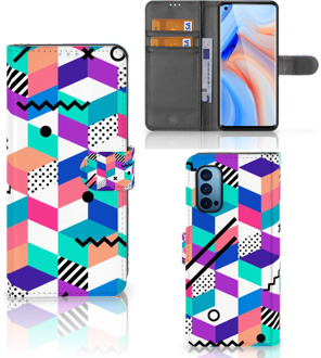 B2Ctelecom Wallet Book Case OPPO Reno 4 Pro 5G GSM Hoesje Gepersonaliseerd Cadeau Blocks Colorful