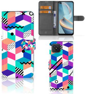 B2Ctelecom Wallet Book Case OPPO Reno4 Z GSM Hoesje Gepersonaliseerd Cadeau Blocks Colorful