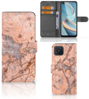 B2Ctelecom Wallet Book Case OPPO Reno4 Z Telefoon Hoesje Marmer Oranje