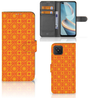 B2Ctelecom Wallet Book Case OPPO Reno4 Z Telefoonhoesje Batik Orange