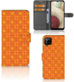 B2Ctelecom Wallet Book Case Samsung Galaxy A12 Telefoonhoesje Batik Orange