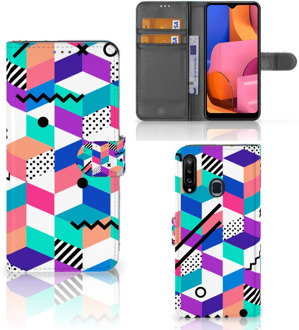 B2Ctelecom Wallet Book Case Samsung Galaxy A20s GSM Hoesje Gepersonaliseerd Cadeau Blocks Colorful