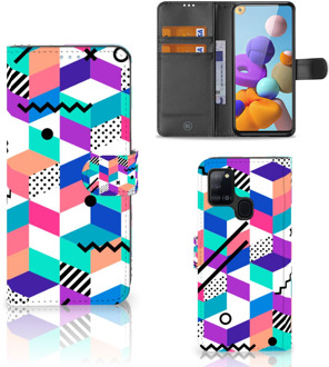 B2Ctelecom Wallet Book Case Samsung Galaxy A21s GSM Hoesje Gepersonaliseerd Cadeau Blocks Colorful