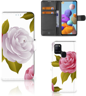 B2Ctelecom Wallet Book Case Samsung Galaxy A21s Telefoon Hoesje Cadeau voor haar Roses