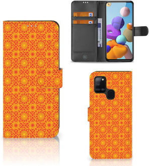 B2Ctelecom Wallet Book Case Samsung Galaxy A21s Telefoonhoesje Batik Orange