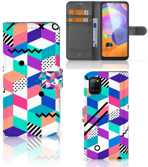 B2Ctelecom Wallet Book Case Samsung Galaxy A31 GSM Hoesje Gepersonaliseerd Cadeau Blocks Colorful