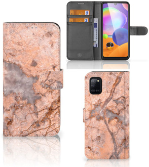 B2Ctelecom Wallet Book Case Samsung Galaxy A31 Telefoon Hoesje Marmer Oranje