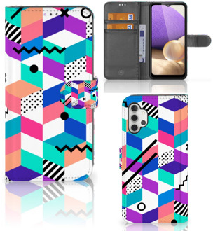 B2Ctelecom Wallet Book Case Samsung Galaxy A32 4G GSM Hoesje Gepersonaliseerd Cadeau Blocks Colorful