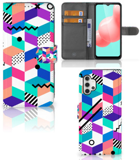 B2Ctelecom Wallet Book Case Samsung Galaxy A32 5G GSM Hoesje Gepersonaliseerd Cadeau Blocks Colorful