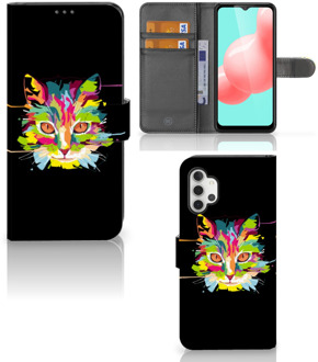 B2Ctelecom Wallet Book Case Samsung Galaxy A32 5G Smartphone Hoesje Cat Color Leuke Verjaardagscadeaus