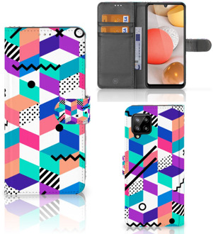 B2Ctelecom Wallet Book Case Samsung Galaxy A42 5G GSM Hoesje Gepersonaliseerd Cadeau Blocks Colorful