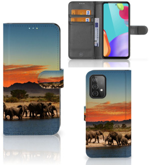 B2Ctelecom Wallet Book Case Samsung Galaxy A52 Telefoon Hoesje Olifanten Schilderij