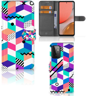 B2Ctelecom Wallet Book Case Samsung Galaxy A72 GSM Hoesje Gepersonaliseerd Cadeau Blocks Colorful